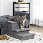 PawHut Three-Step Pet Stairs with Storage – Grey – product view 2