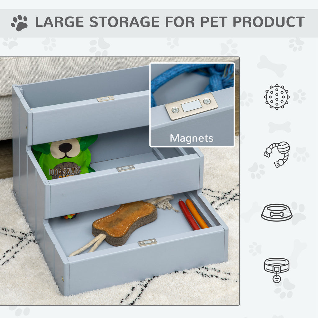 PawHut Wooden Pet Steps with Storage – Grey – product view 5