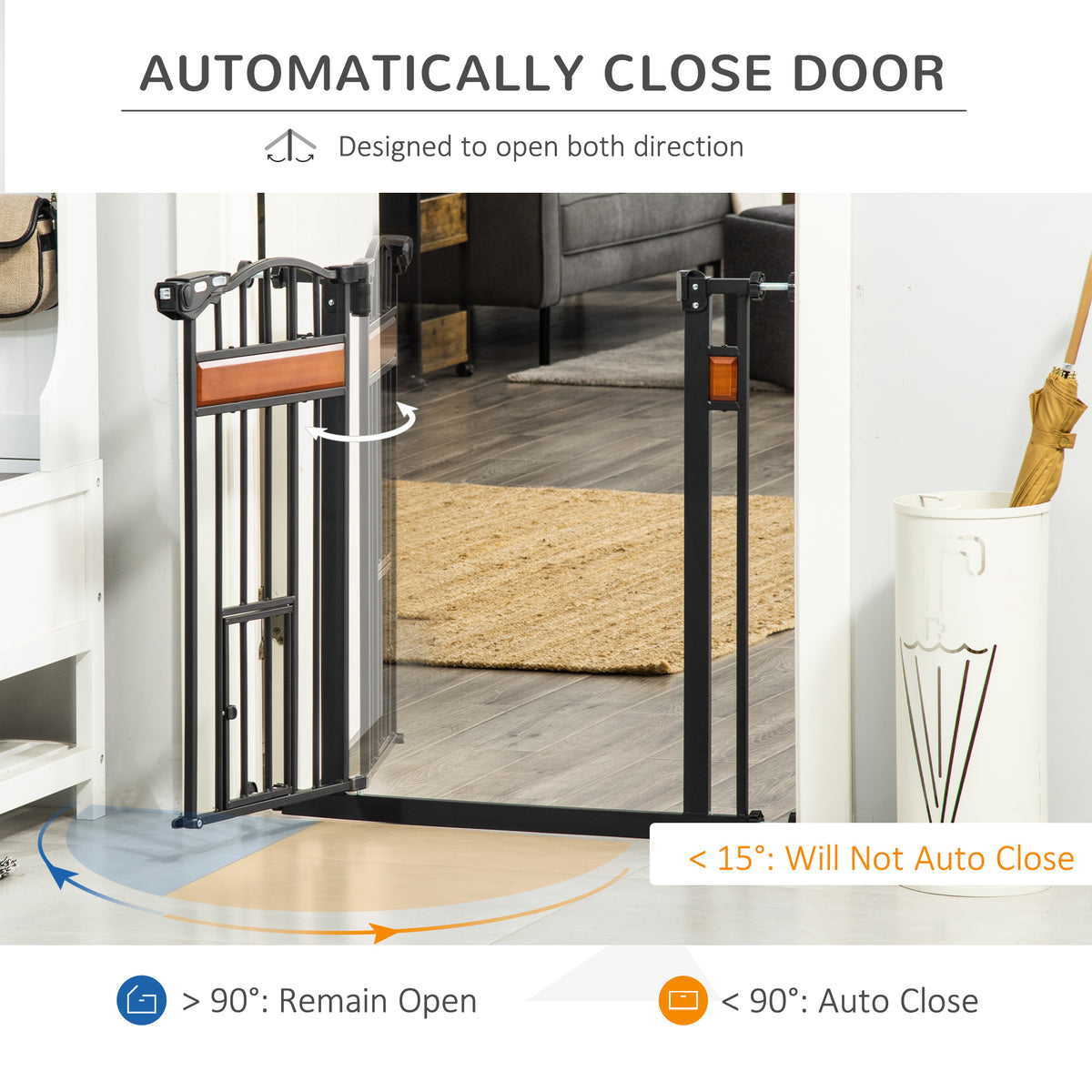 Auto-close pet gate with cat flap – black – image 4