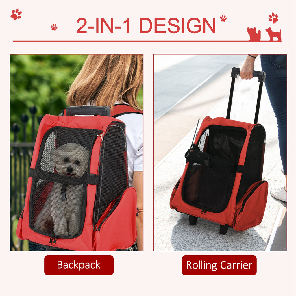 PawHut Pet Trolley Backpack Carrier – Red – product view 4