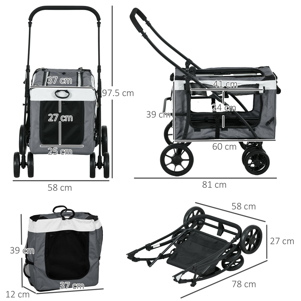 PawHut Dog Stroller with Detachable Carrier – Grey – product view 3