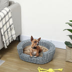 PawHut Wicker Pet Basket with Cushion – Grey – product view 2