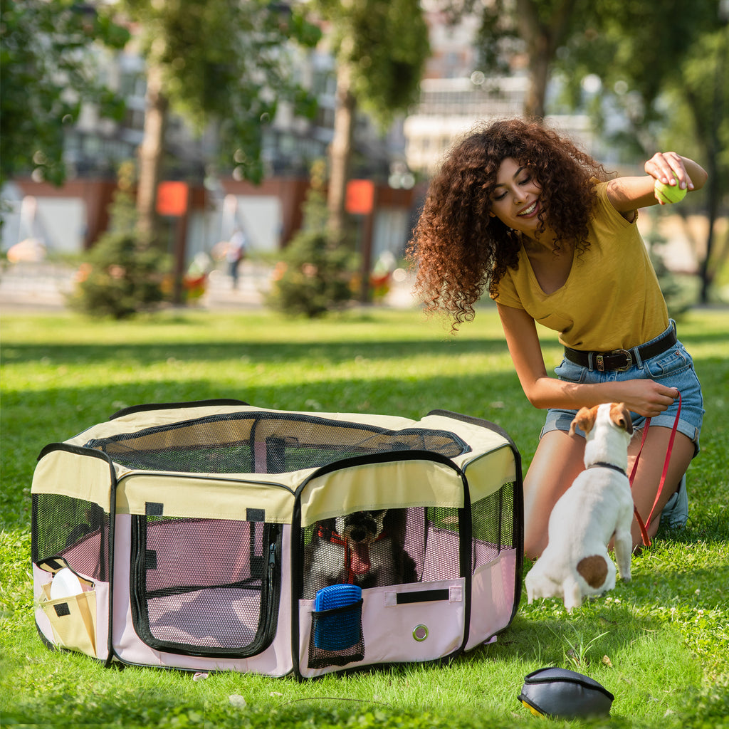 PawHut Folding Fabric Pet Playpen – Pink, 90cm – product view 2