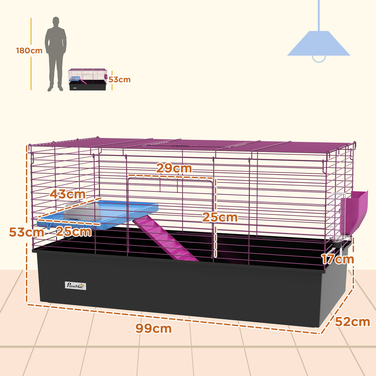 PawHut Small Animal Cage with Platform – 99cm – product view 3