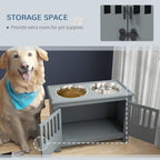 PawHut Twin Dog Bowl Storage Feeder – Grey – product view 5