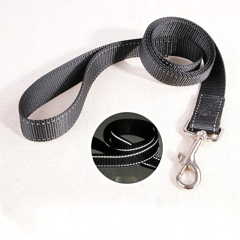 Black flat dog lead with a metal clip