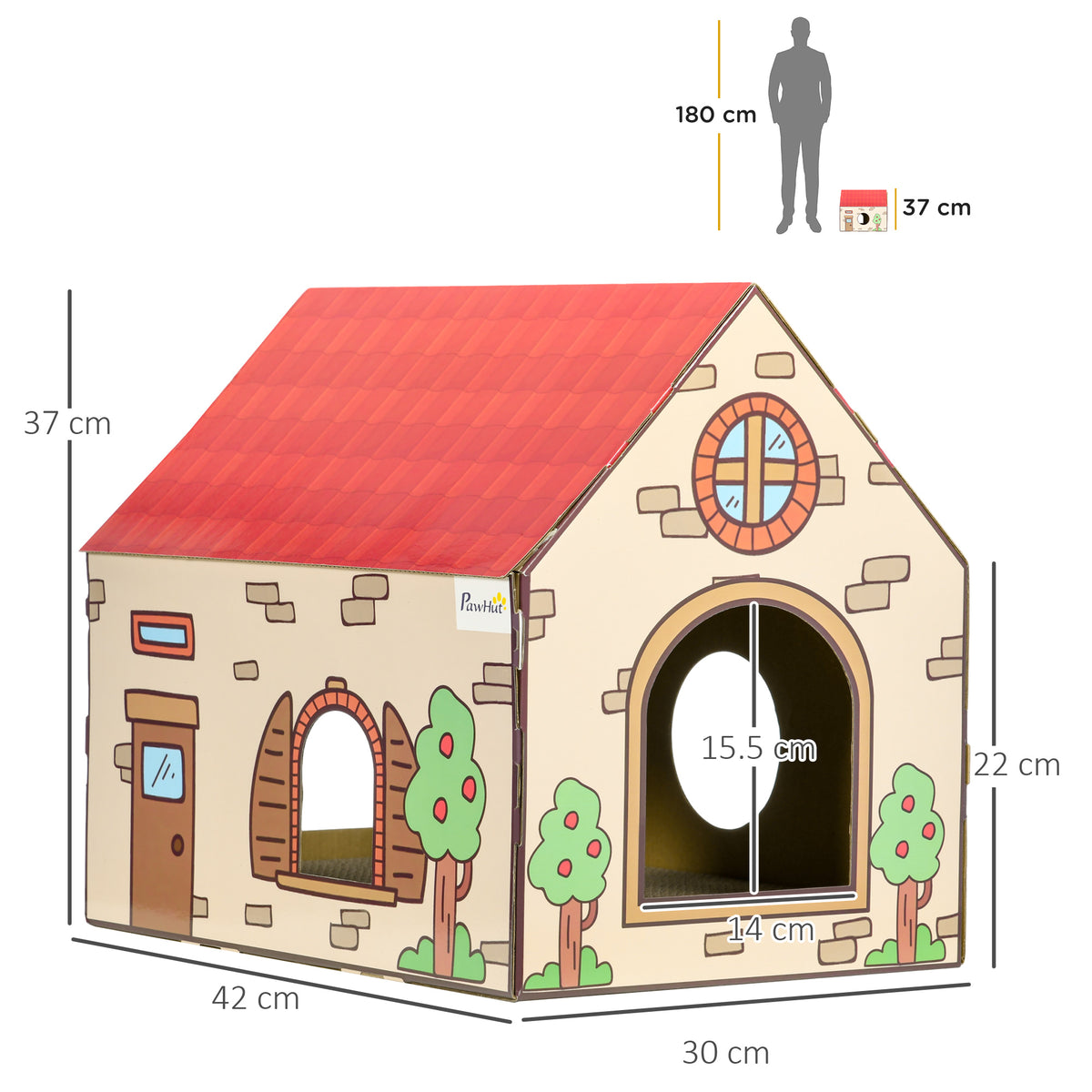 PawHut Cardboard Cat House & Scratching Board – product view 3