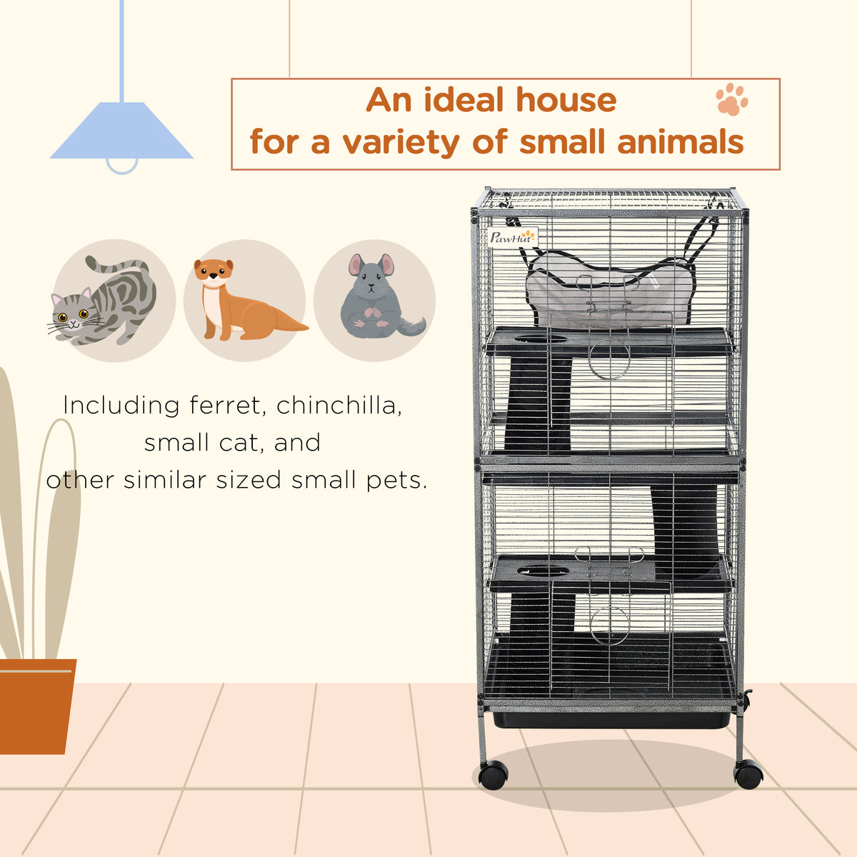 PawHut Four-Level Small Animal Cage with Hammock – product view 4