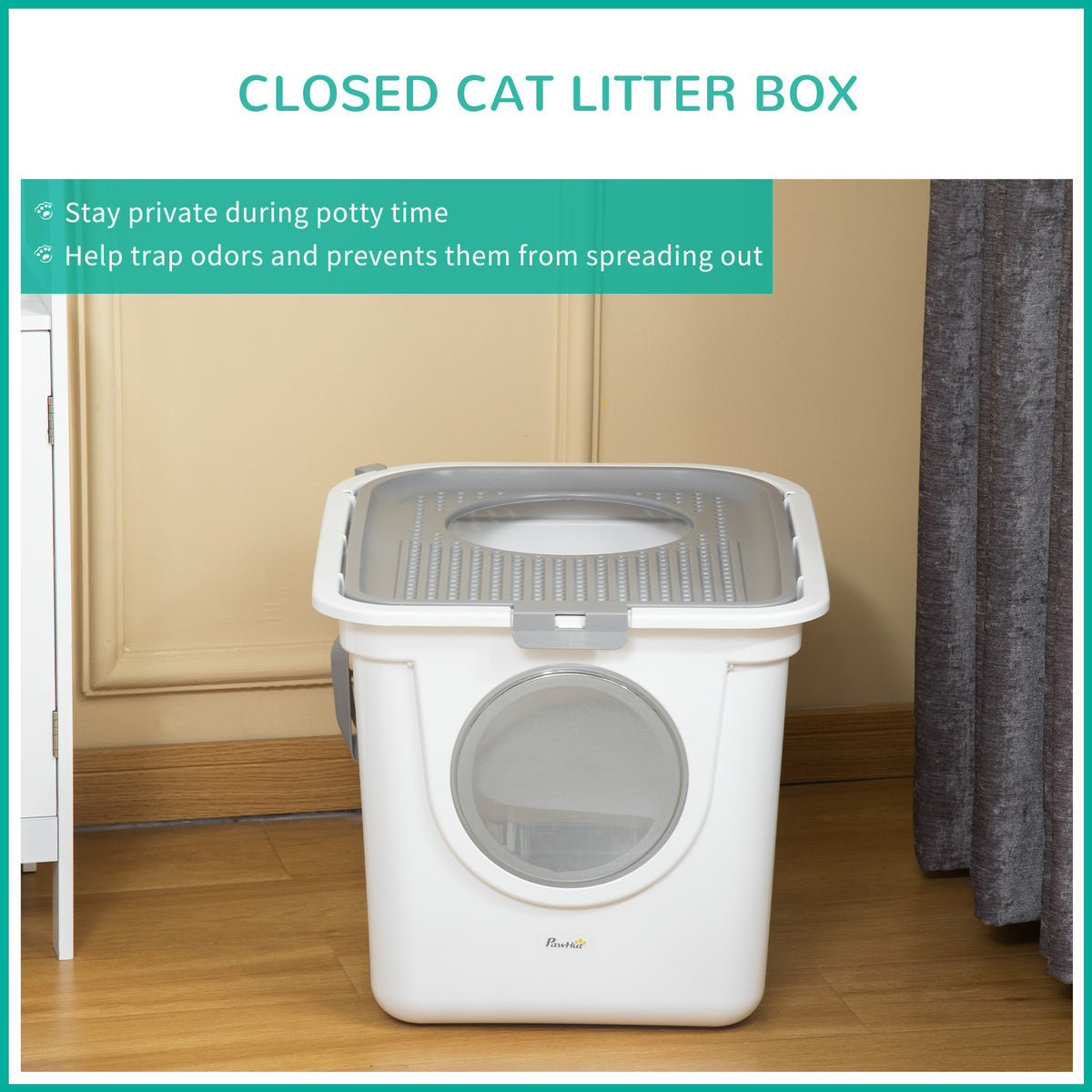 PawHut Top-Exit Cat Litter Box & Scoop – White – product view 5