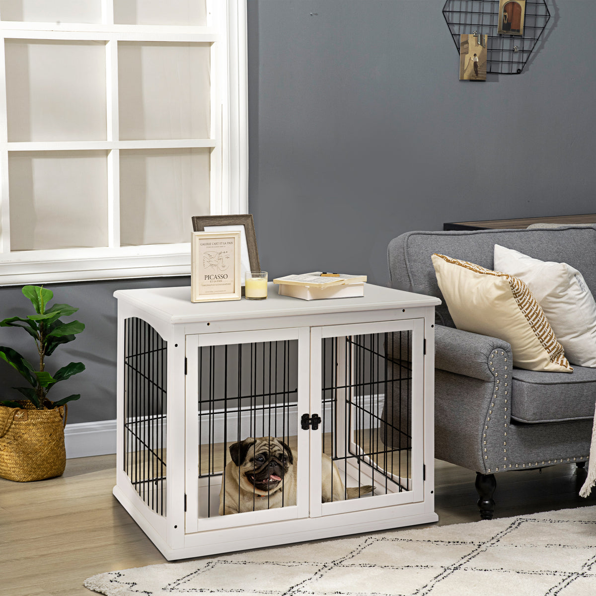 PawHut Dog Crate Side Table – White, 81cm – product view 2
