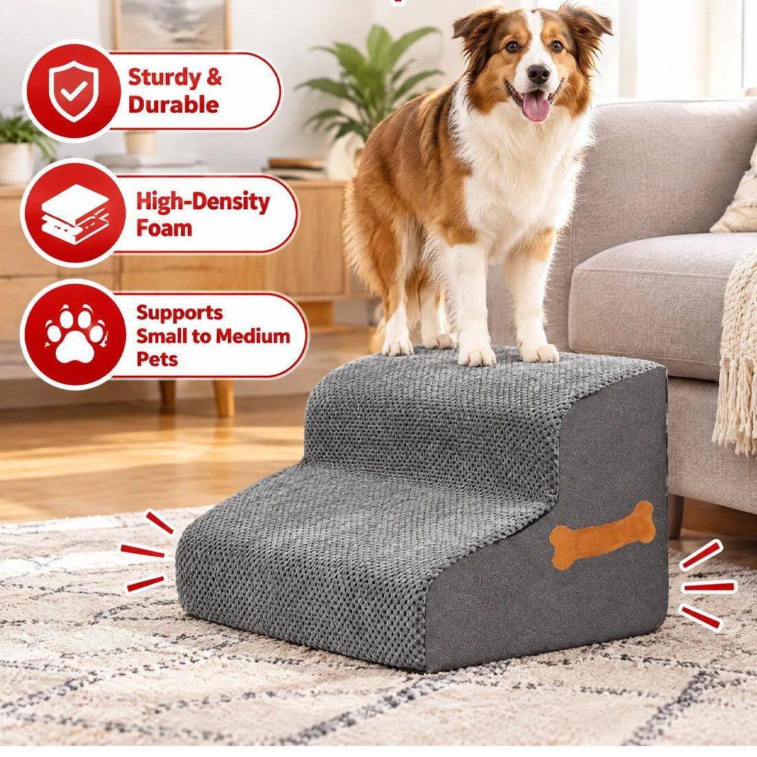 Two-step foam pet stairs – image 2