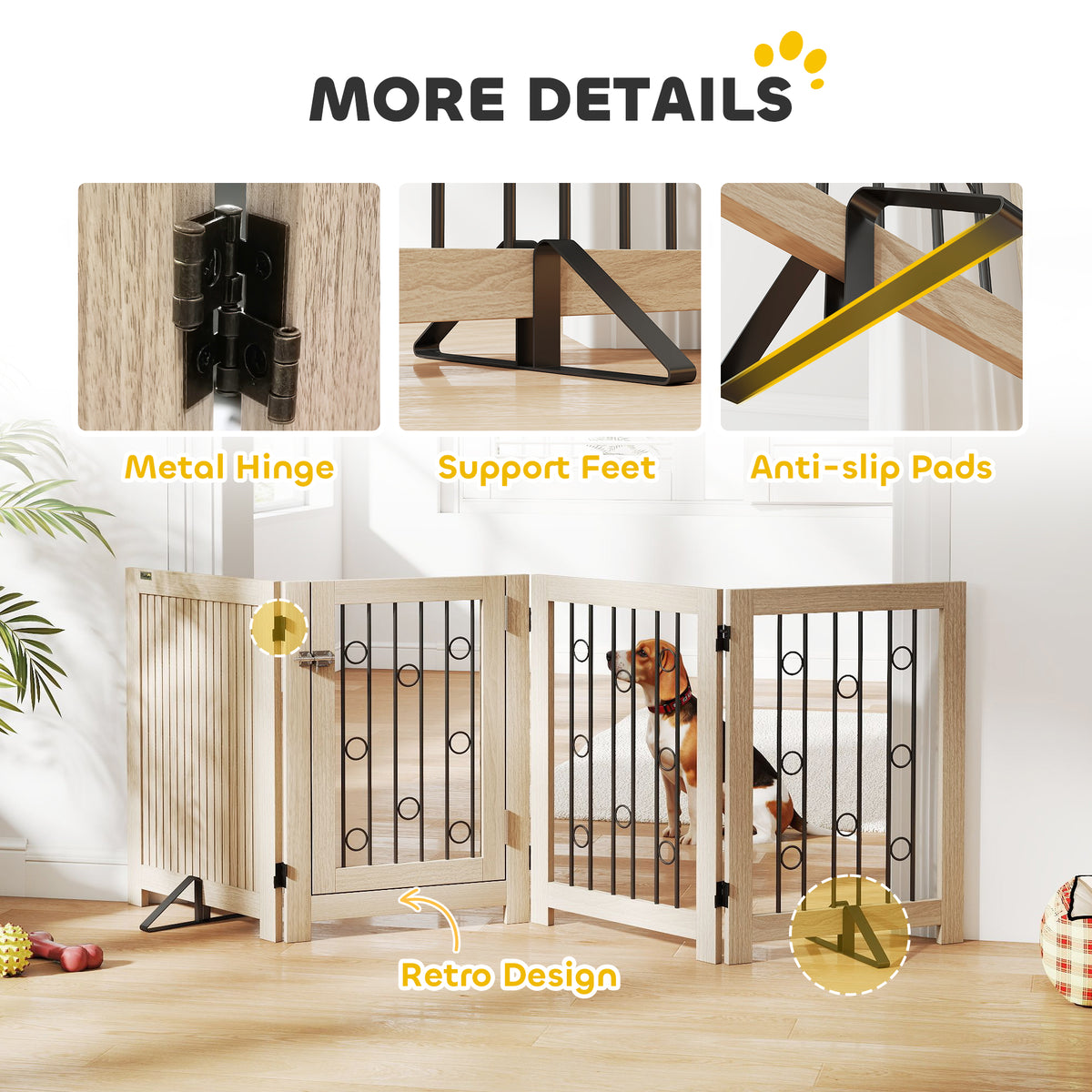 Four-panel pet gate – oak – image 1