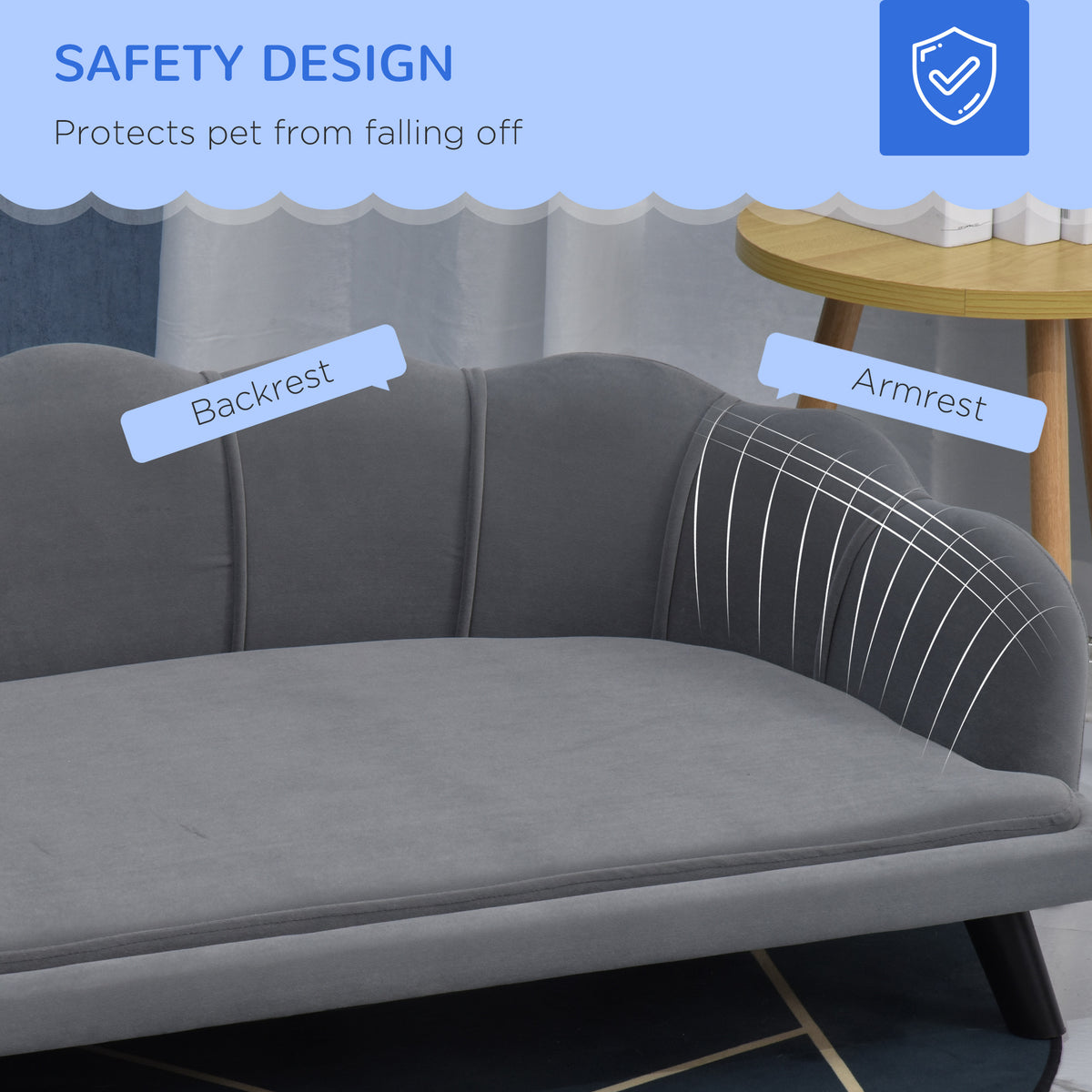 PawHut Large Pet Sofa with Cushion – Grey, 98.5cm – product view 5