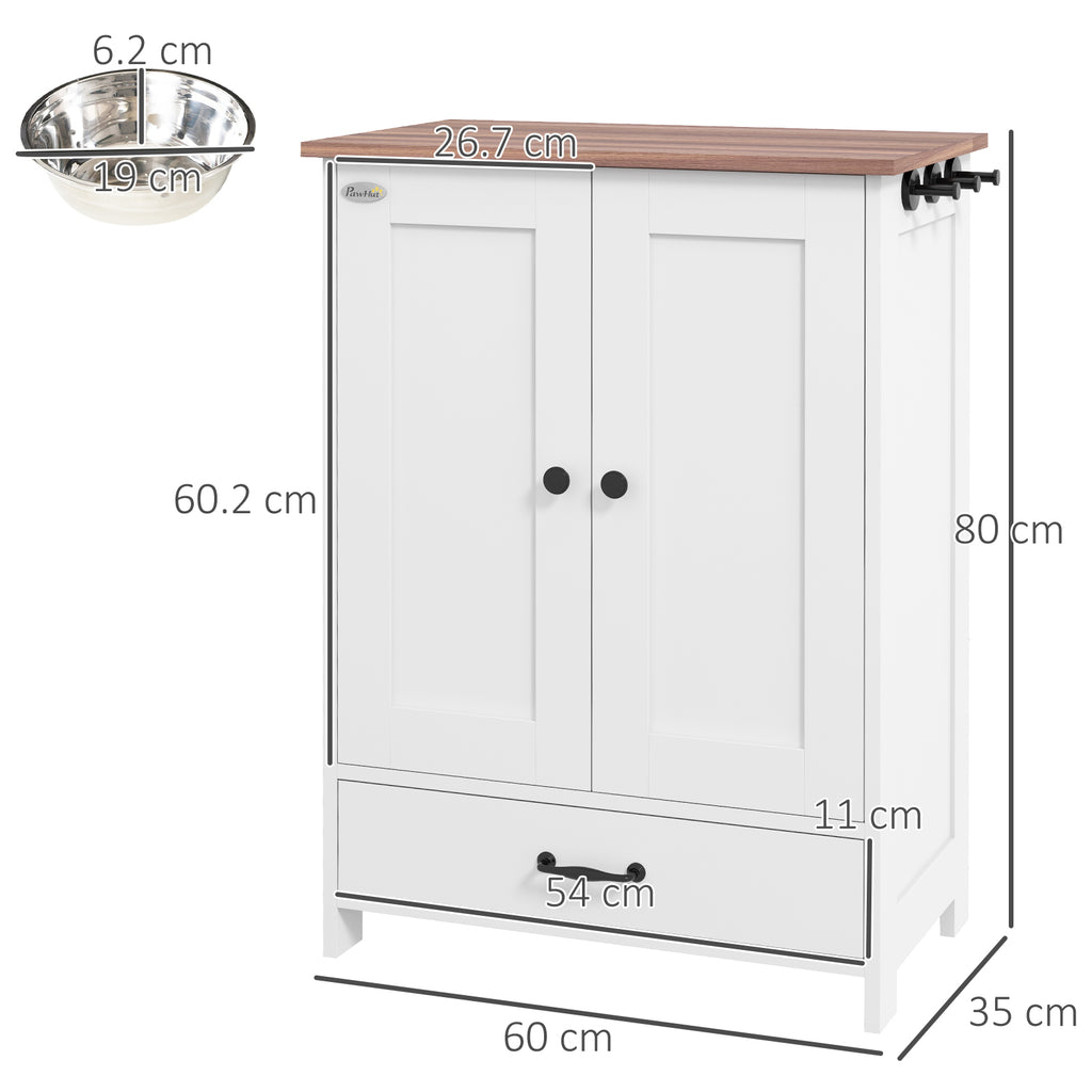 PawHut Feeding Storage Station with Hooks – White – product view 3