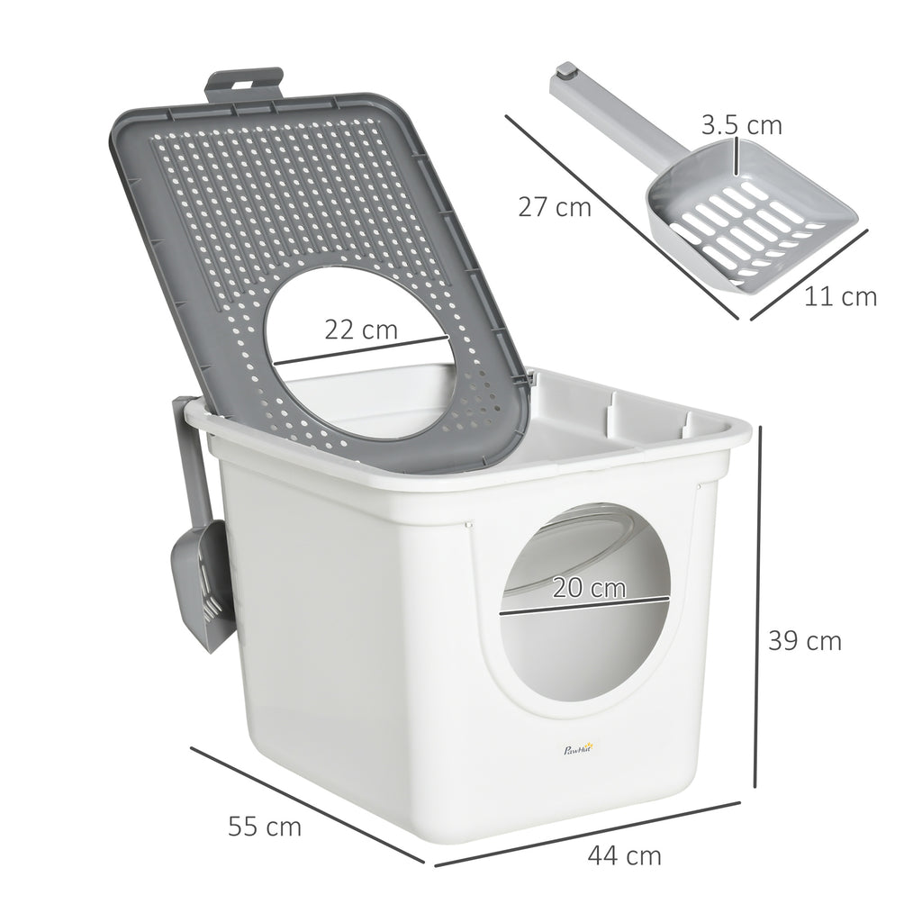 PawHut enclosed cat litter box white – image 3