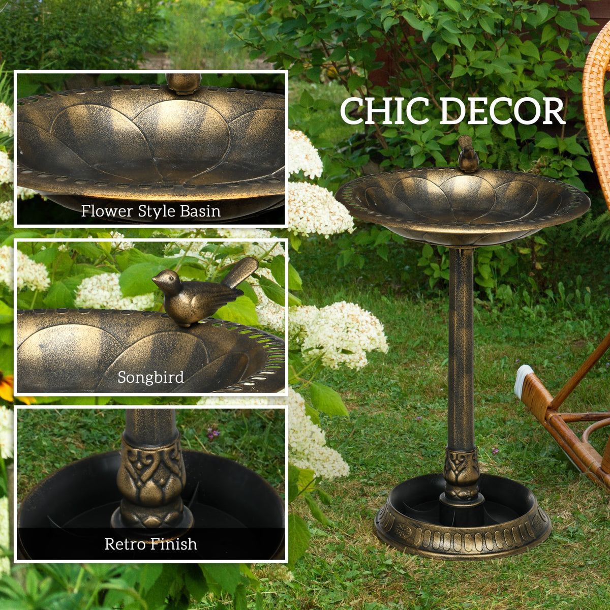 Garden bird bath – bronze tone – image 4