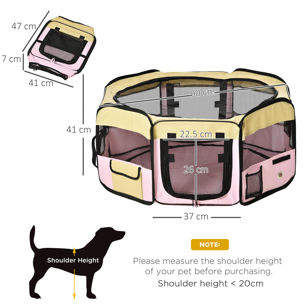 PawHut Folding Fabric Pet Playpen – Pink, 90cm – product view 3