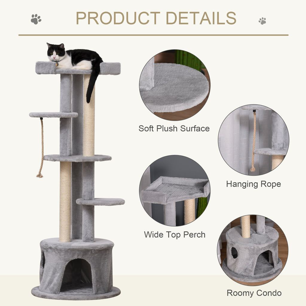 PawHut Multi-Level Cat Tree – Grey, 150cm – product view 4