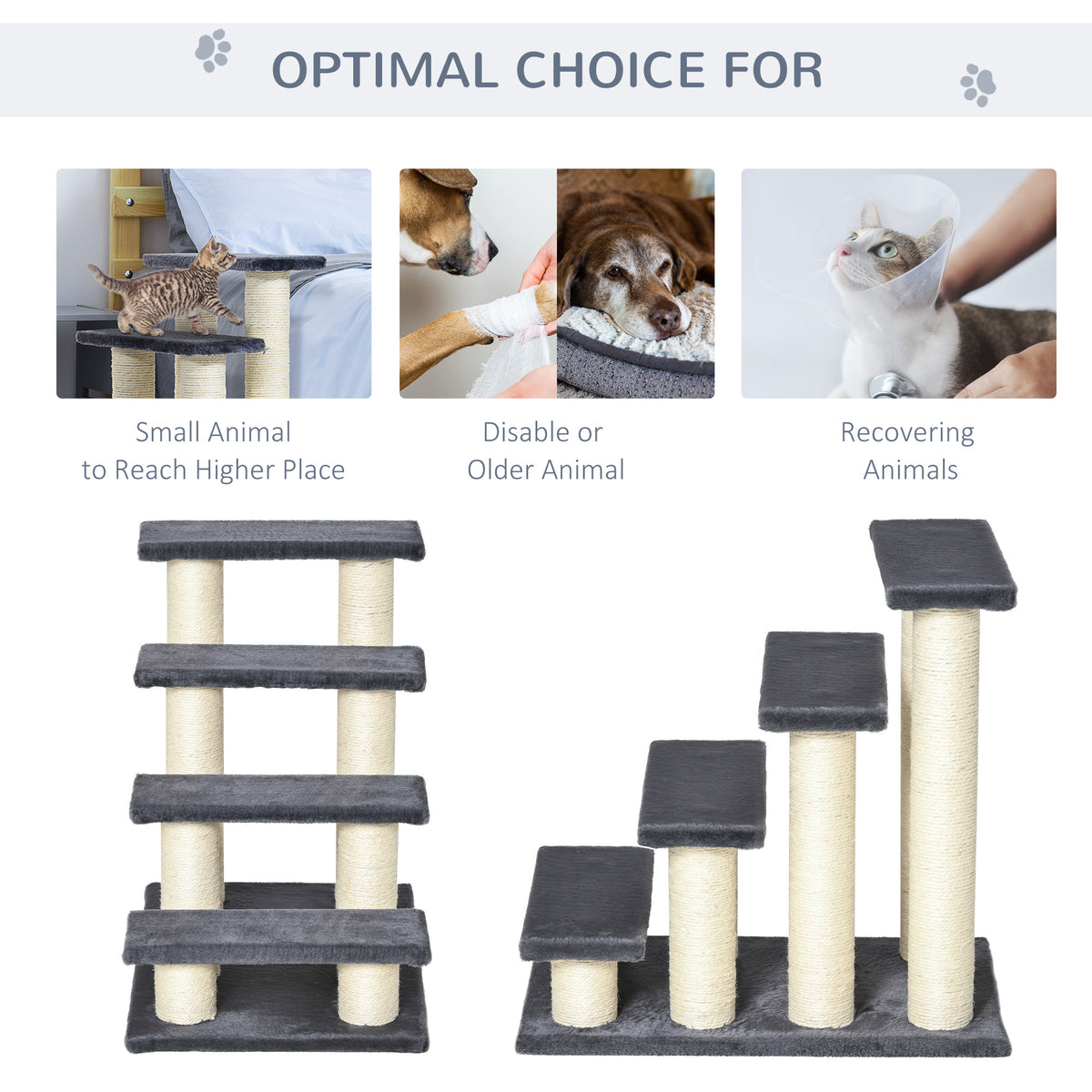 Four-step pet stairs with scratching post – image 4