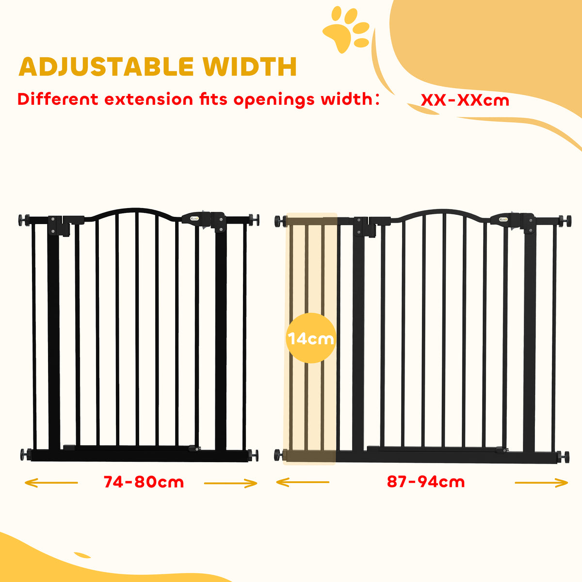 PawHut Pet Gate with 14cm Extension – Black – product view 4