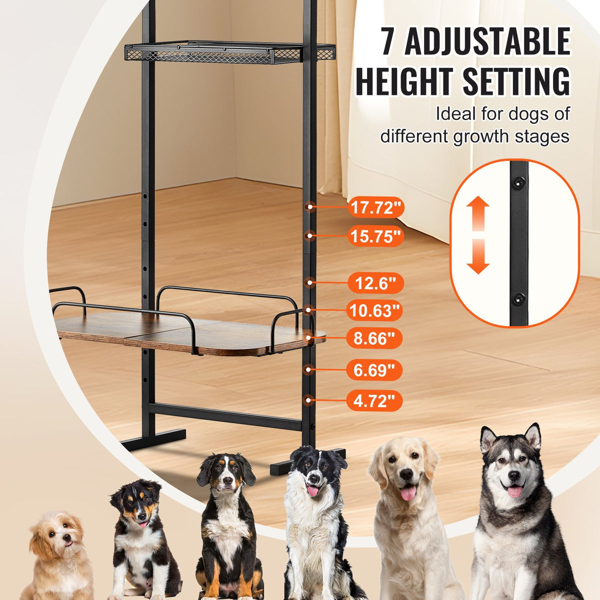 Adjustable Pet Feeding Stand with Storage Shelves – product view 3