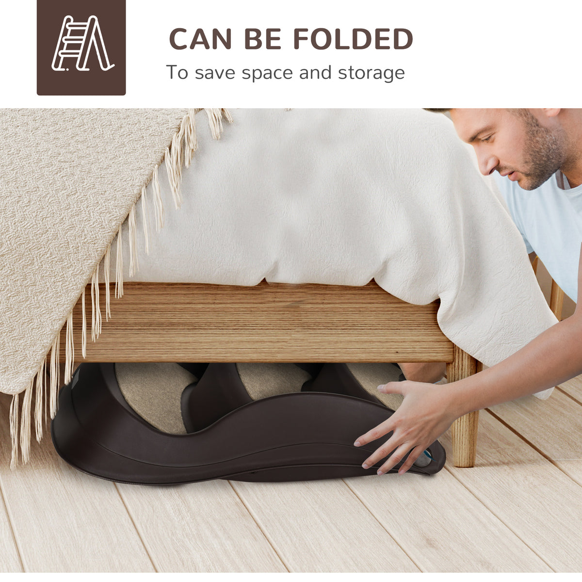 PawHut Folding Three-Step Pet Stairs – Brown – product view 5