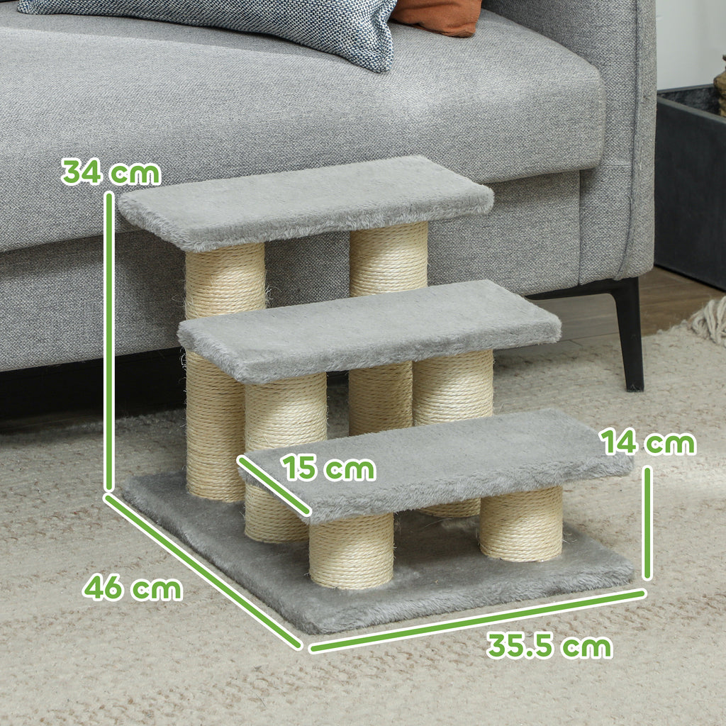PawHut Three-Step Plush Pet Ladder – Grey – product view 3
