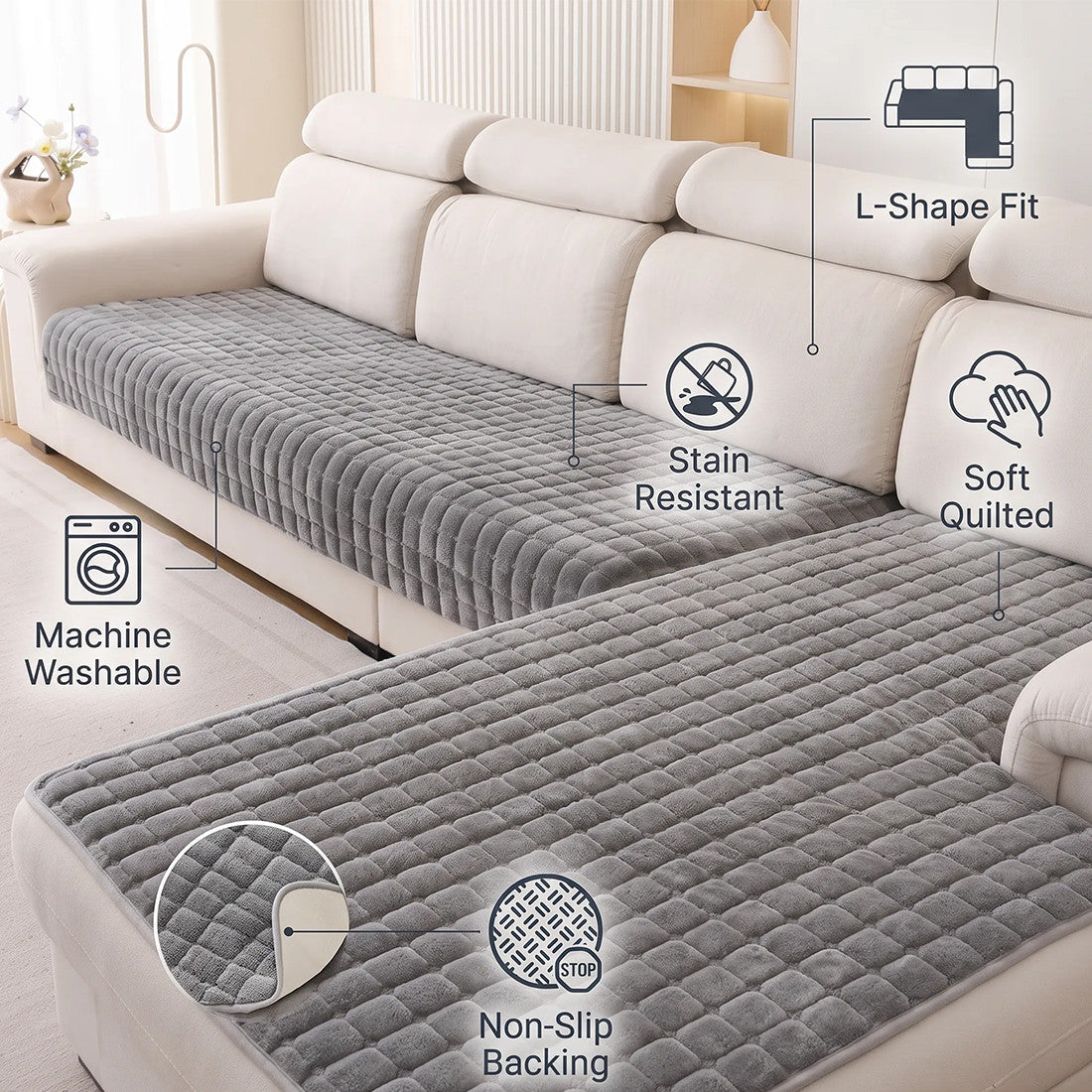 Plush Pet Sofa Protector – Grey – product view 4