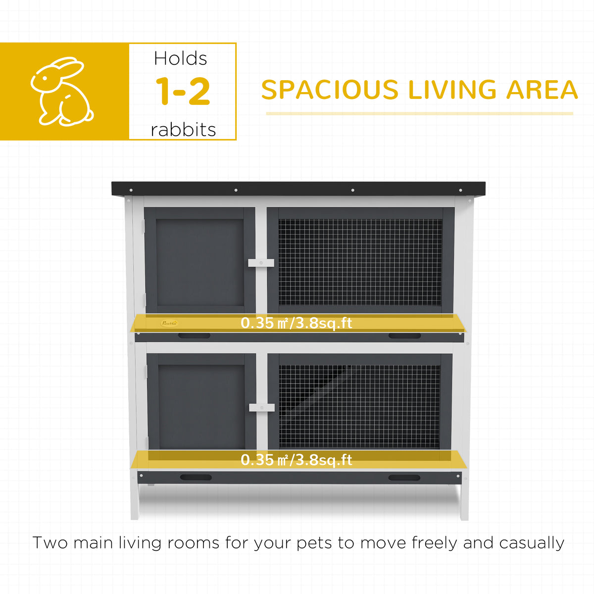 PawHut Two-Tier Rabbit Hutch – Grey, 97cm – product view 5