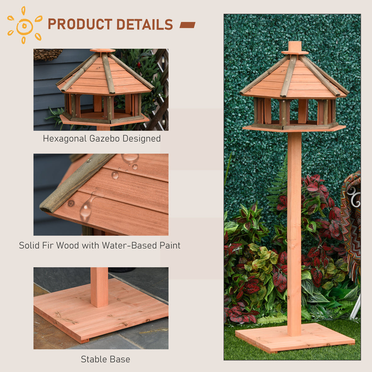 Wooden bird feeding table with roof – image 4