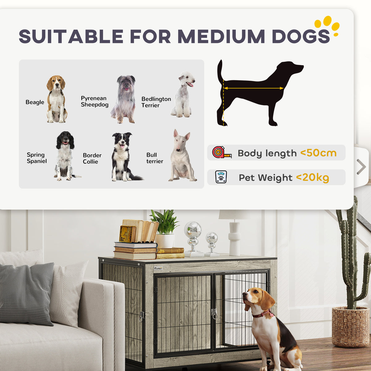 Wheeled dog crate furniture – grey – image 1