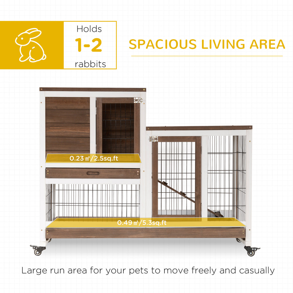 PawHut Two-Tier Rabbit Hutch on Wheels – 110cm – product view 4