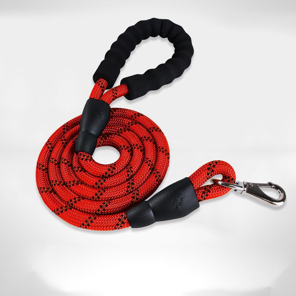 Red rope-style dog lead with a padded handle
