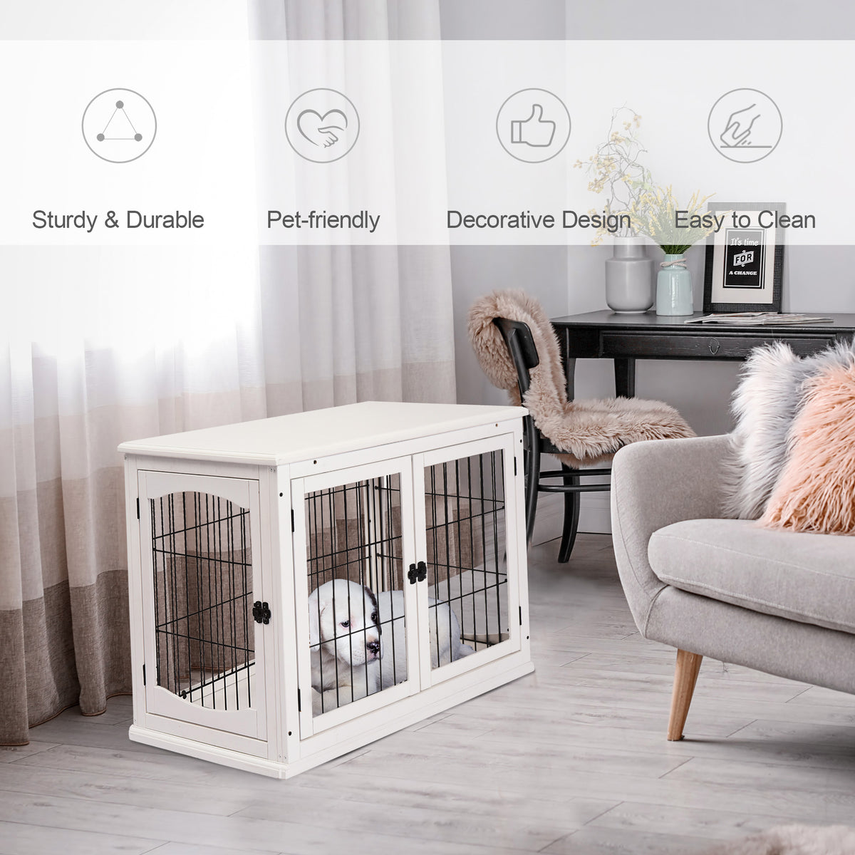 PawHut Dog Crate Side Table – White, 81cm – product view 4