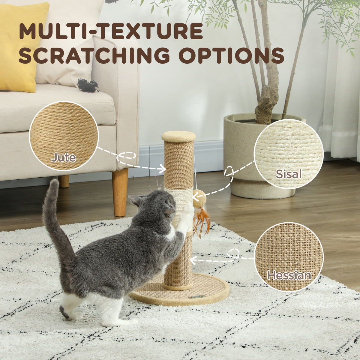 PawHut Multi-Texture Cat Scratch Post – 47cm – product view 4