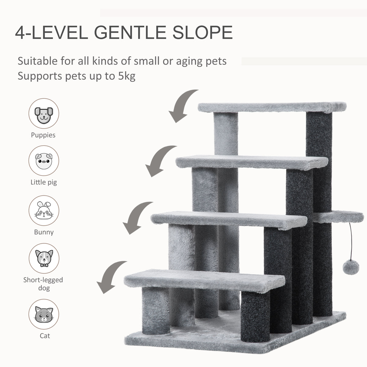 PawHut Four-Step Cat Ladder with Scratch Posts – product view 4