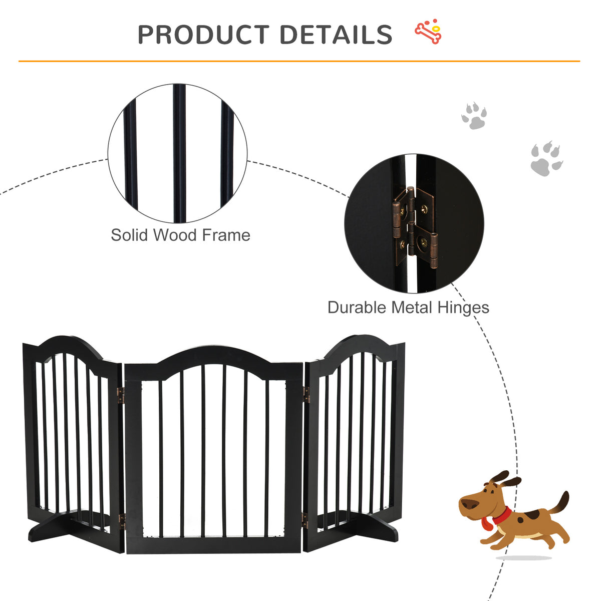 Folding wooden dog gate – black – image 3