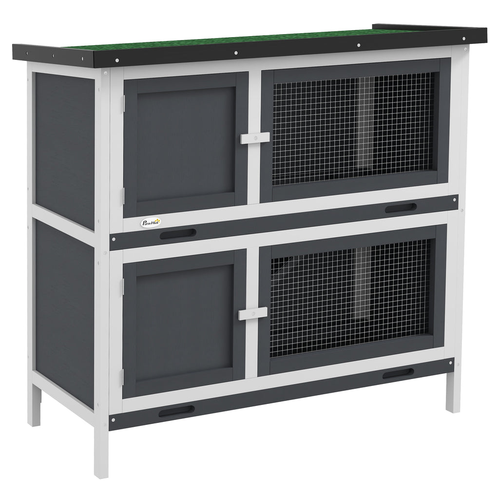 PawHut Two-Tier Rabbit Hutch – Grey, 97cm – product view 1