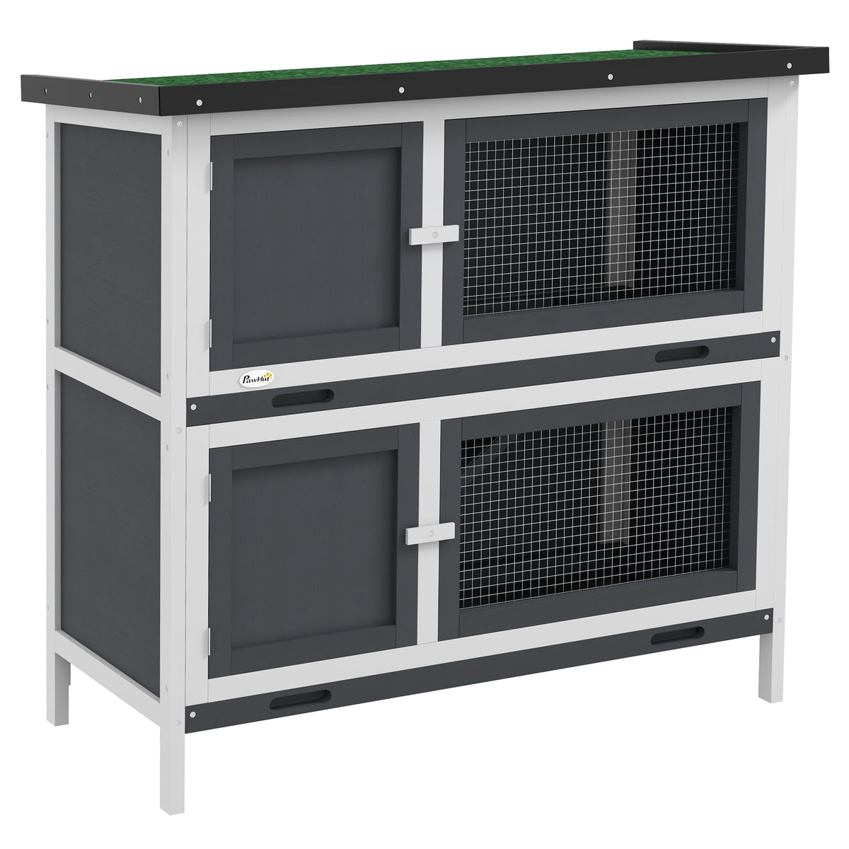 PawHut Two-Tier Rabbit Hutch – Grey, 97cm – product view 1