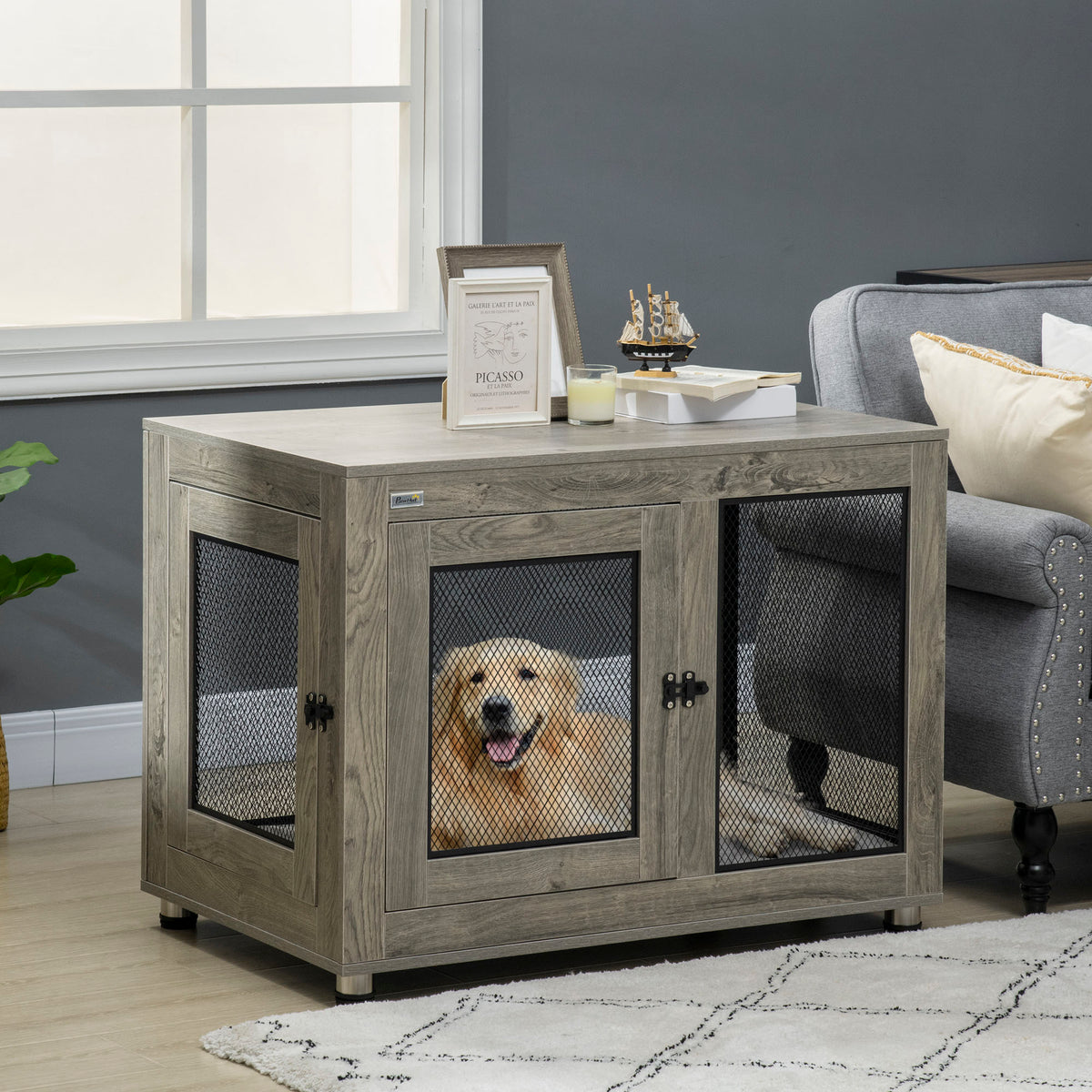 Two-door dog crate side table – image 3
