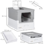 PawHut Hooded Cat Litter Box & Scoop – Grey – product view 3