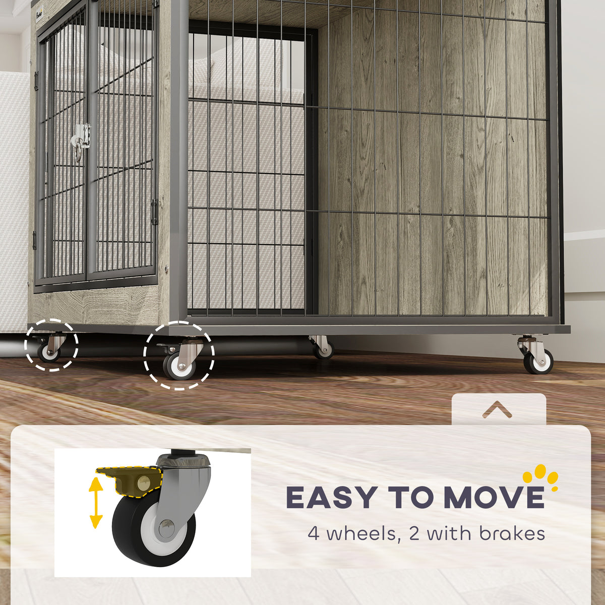 Wheeled dog crate furniture – grey – image 3