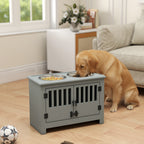PawHut Twin Dog Bowl Storage Feeder – Grey – product view 2
