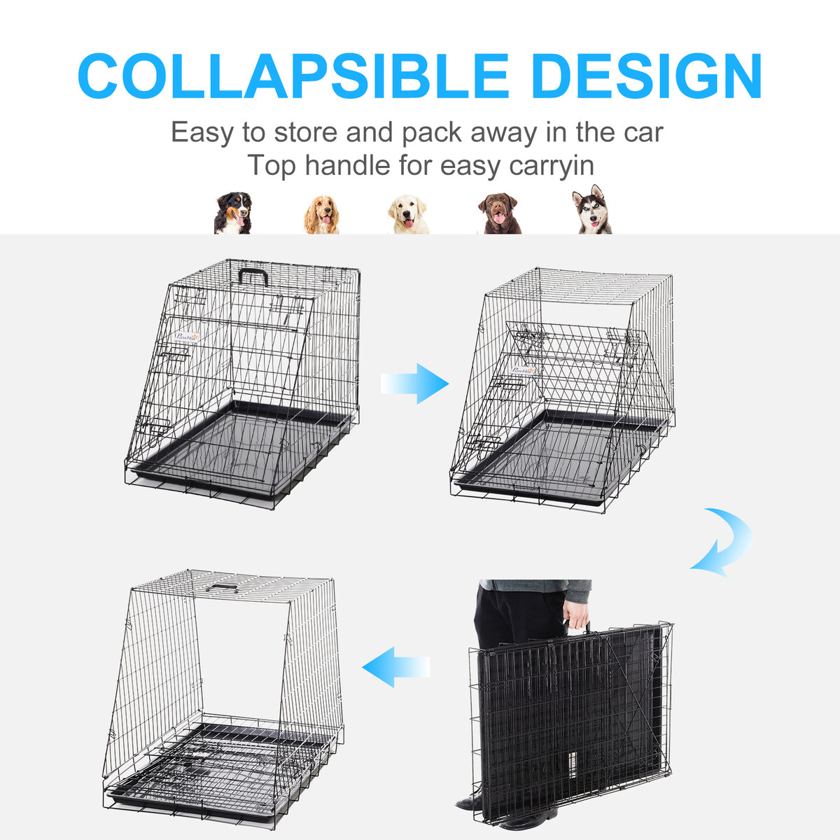 PawHut Folding Trapeze Dog Crate – 93cm – product view 4