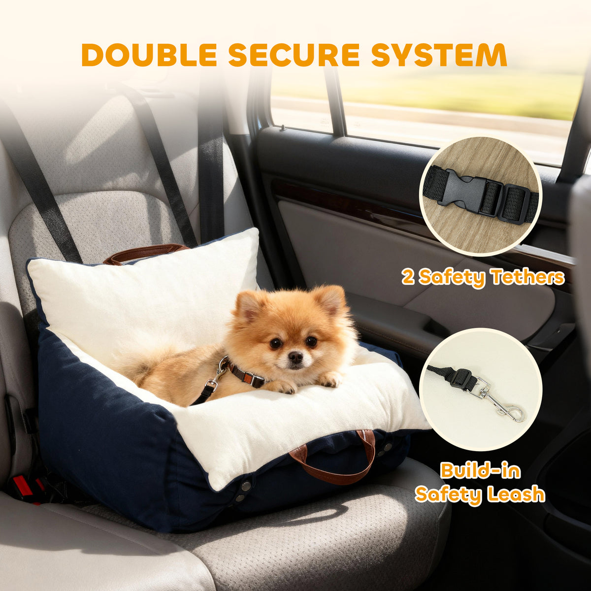 PawHut Small Dog Car Booster Seat – Navy – product view 4