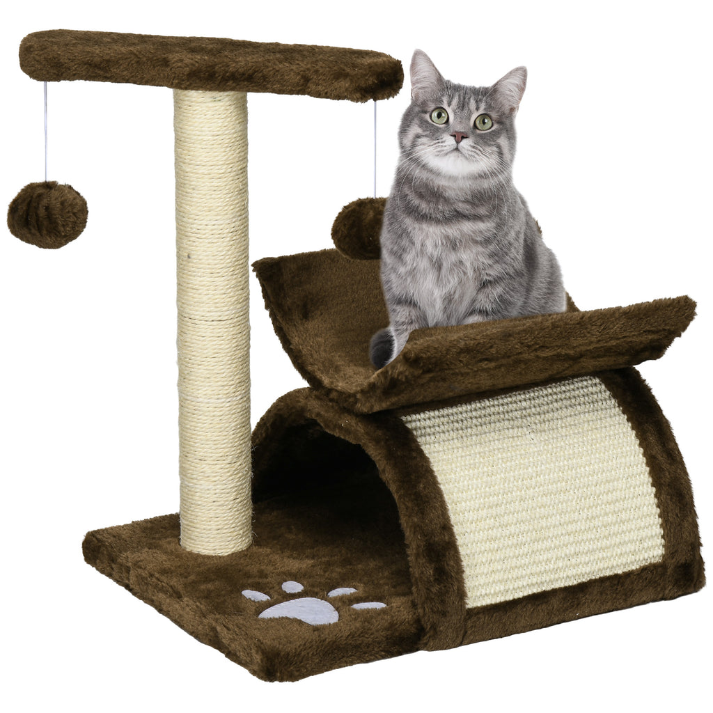 PawHut Cat Tree with Tunnel & Rotating Bar – Brown – product view 1
