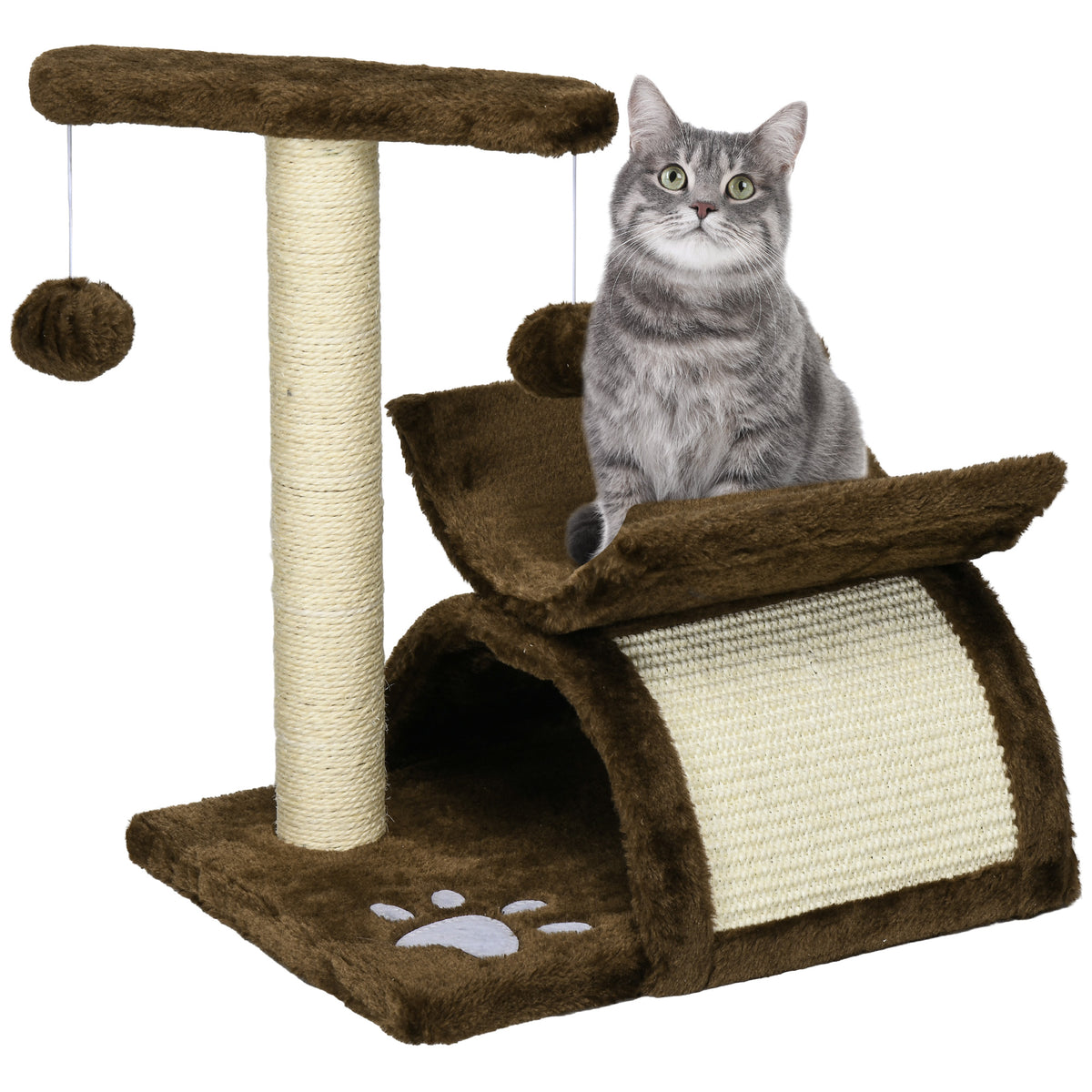 PawHut Cat Tree with Tunnel & Rotating Bar – Brown – product view 1