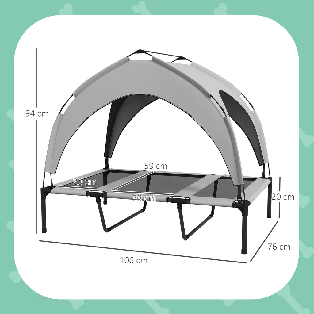 PawHut Raised Dog Bed with Canopy – Grey, 106cm – product view 3