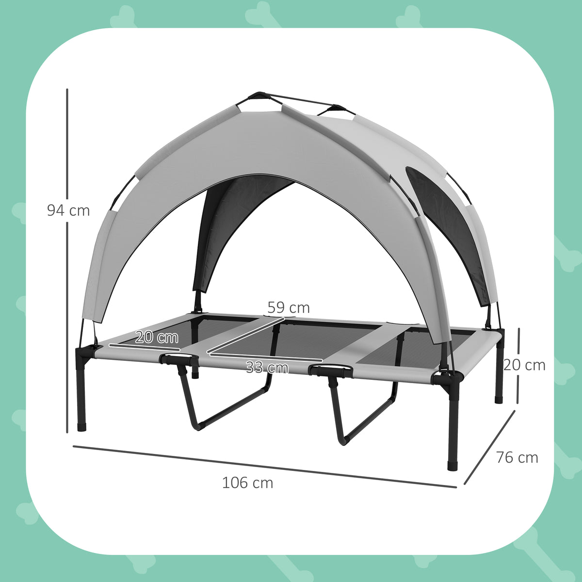 PawHut Raised Dog Bed with Canopy – Grey, 106cm – product view 3