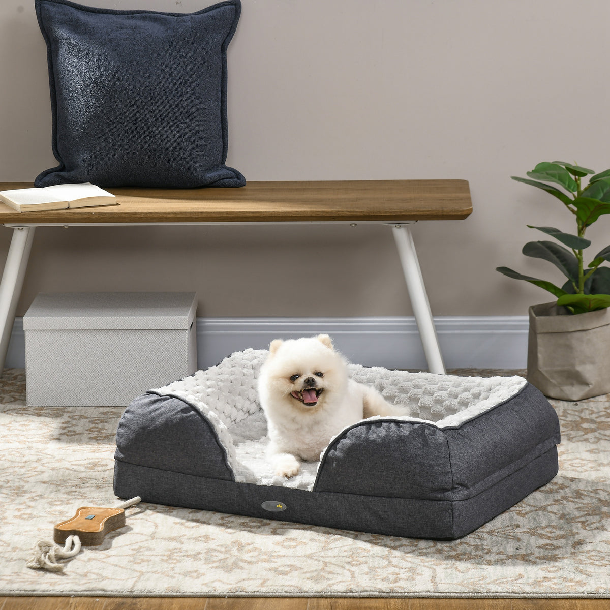 PawHut Cushioned Dog Bed – Charcoal, 70 × 50cm – product view 2